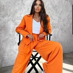 Vibrant Orange Wide Leg 2 Piece Pantsuit Size 10